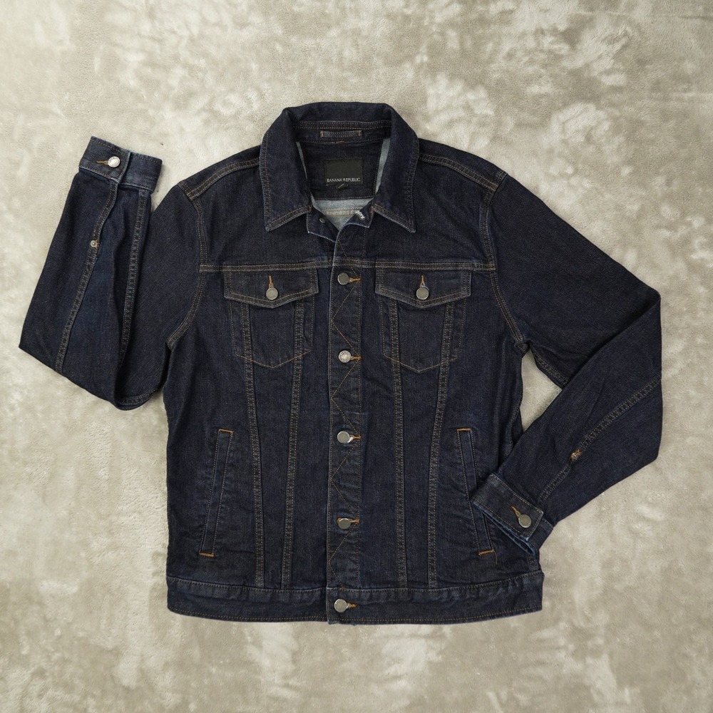 Banana Republic Fremont Denim Trucker Jacket Mens Large Blue Retro Cabincore